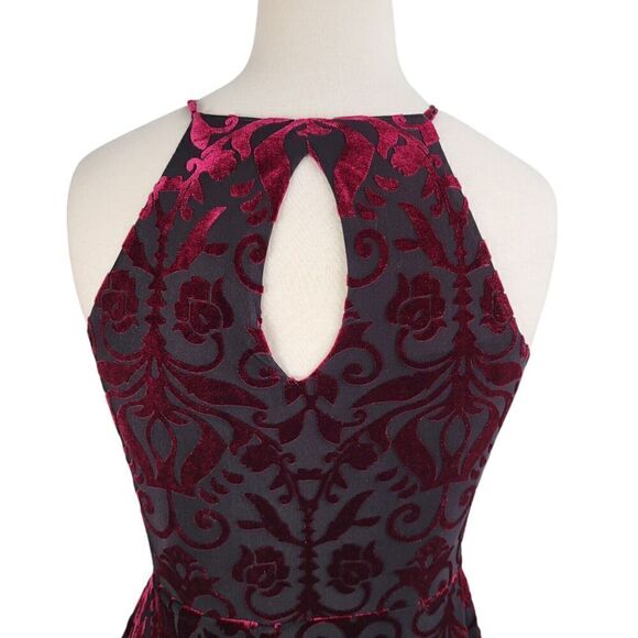 Design Lab Velvet Burnout Mini Slip Dress Burgundy Dark Romance Fairy Grunge Y2K - Picture 5 of 10